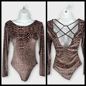 Charlotte Russe Brown Goth Gothic Long Sleeve Burnout Velvet Bodysuit Small